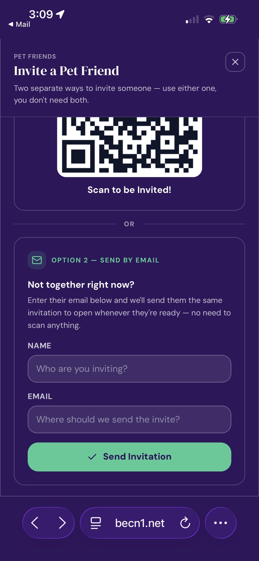 To invite someone remotely, enter their email and tap Send Invitation.