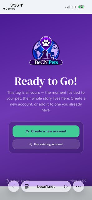 Your tag is ready. Tap Create a new account.