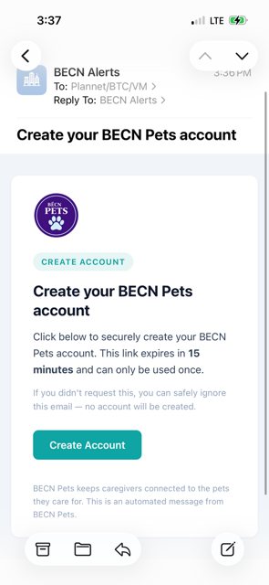 Open the email from BēCN Alerts and tap Create Account.