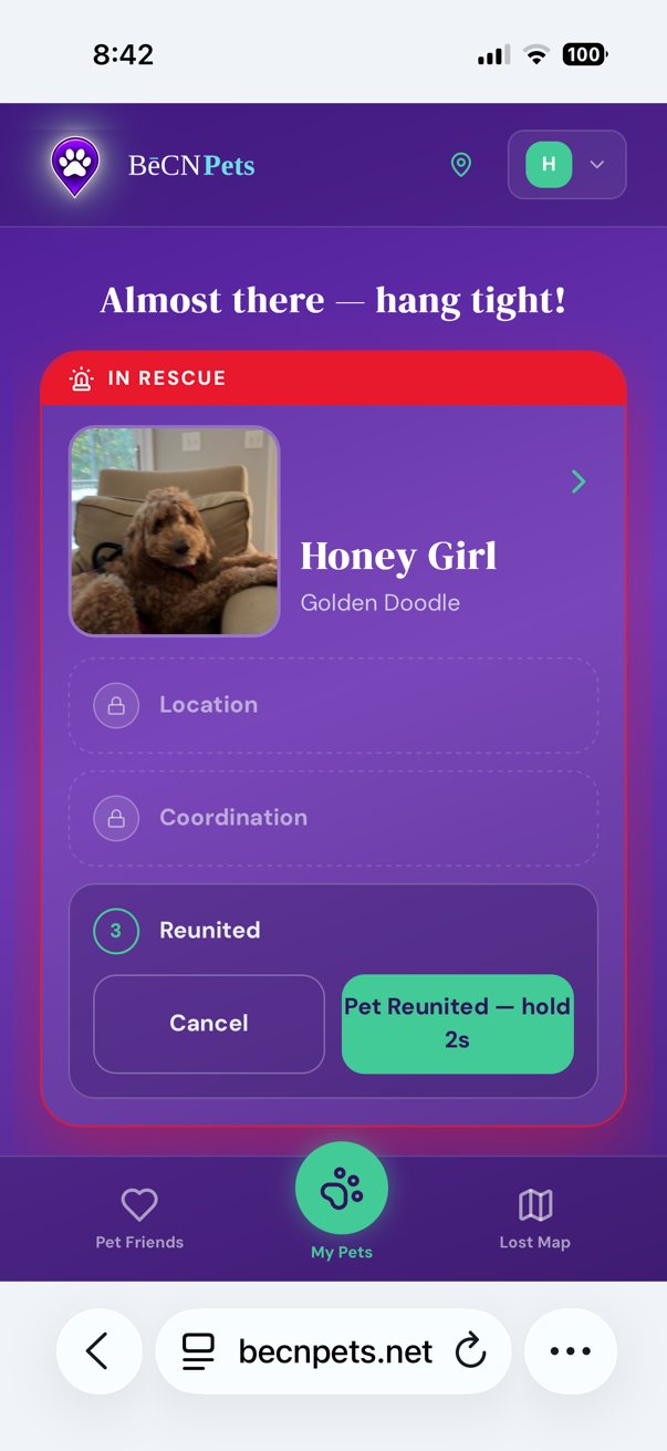 When your pet is safely home, press and hold for 2 seconds to close the rescue.
